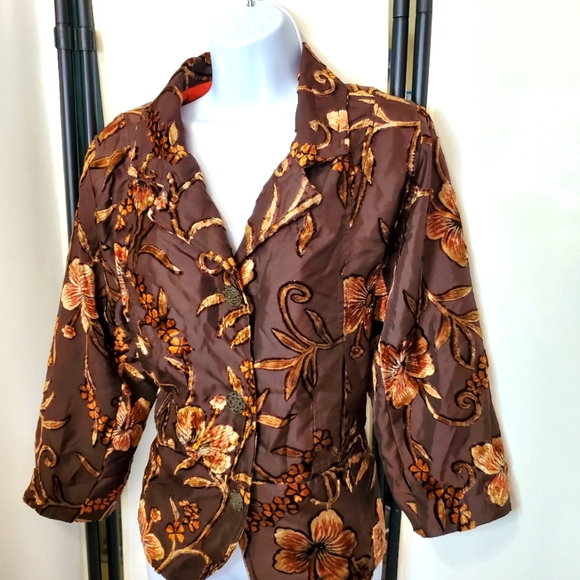 VINTAGE JULIA KEN KIMONO 🌸 Brown Floral Embroidered Jacket • Straight Cropped - Picture 7 of 17